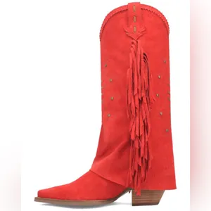 DINGO Red‎ Made In Mexico Suede Spirit Trail Boots With Fringe Size 6 thumbnail 3