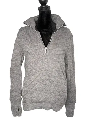Lululemon Quarter‎ Zip Quilted Pullover Size 4 Gray Mock Neck Thumbholes thumbnail 1