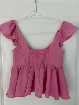 Urban Outfitters Pink Ruffle Tie-Front Top Size XS thumbnail 5