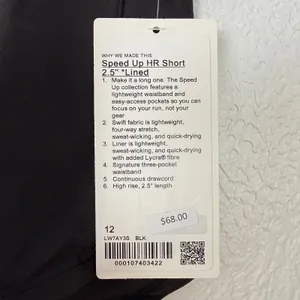 Lululemon Speed Up High Rise Short 2.5" Lined Black Size 12 NWT thumbnail 6