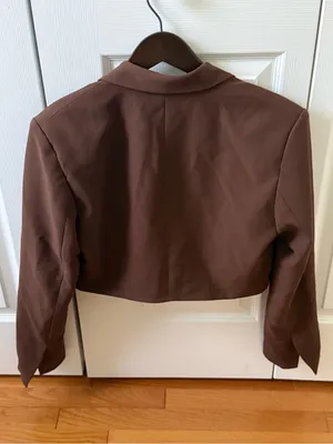 Zara Brown Cropped Blazer with Shoulder Pads thumbnail 3