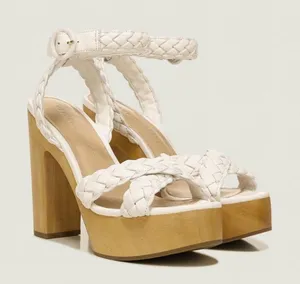 Veronica Beard Gael White Braided Leather Ankle Strap Platform Sandals 9 thumbnail 1