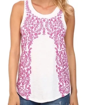 Lucky Brand White & Purple Embroidered Tank Small thumbnail 1