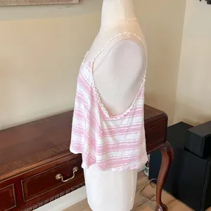 Love j Crop Top Pastel Pink Stripe Shirt Flowy Daisy Straps thumbnail 8