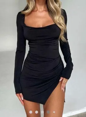 Tiger Mist | Joslin Long Sleeve Mini Dress Slit thumbnail 1