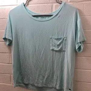 American Eagle Outfitters Soft & Sexy Light Blue Cropped Pocket Tee, Sz. XS thumbnail 1