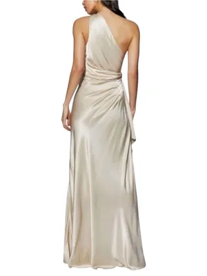 Meshki Calliope One Shoulder Satin Gown Maxi Dress LARGE in Champagne thumbnail 3