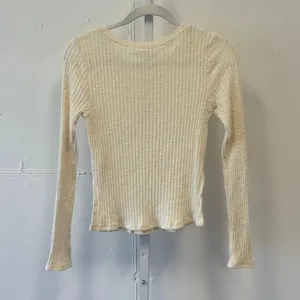 Honey Punch Cream Ribbed Knit Long Sleeve Top Side Slit Crew Neck Small 7T0031H thumbnail 2