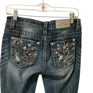 Miss Me Dark Blue Embellished Jeans WORN ONCE Size 27”x31” thumbnail 5