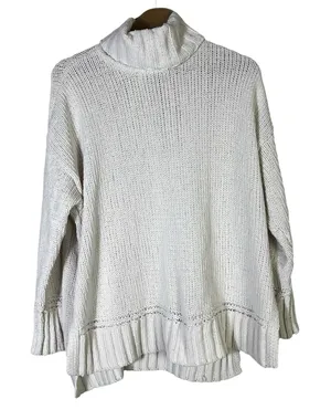 Aerie Chenille Knit Turtleneck Sweater Womens S White Oversized Cozy Slouchy thumbnail 1