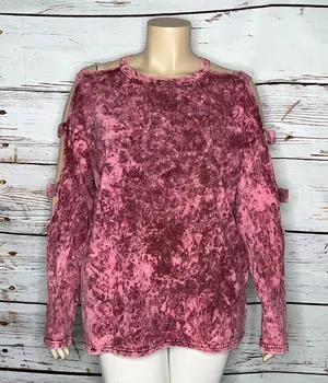 ODDY Size 2XL Pink & Purple Acid Wash Cage Long Sleeve Knit Top Shirt thumbnail 1