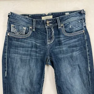 Vigoss 11 / 31 Jeans Bootcut Embellished Rhinestone Flap Pocket Medium Wash Blue thumbnail 3