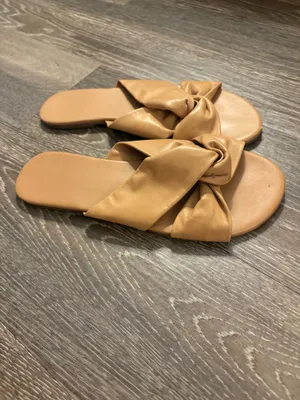 Lulus Tan Leather Knotted Slide Sandals – Flat Twist Strap Slip-On. Size 8 1/2 thumbnail 2