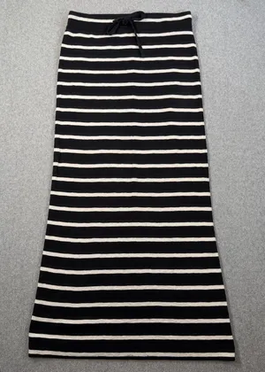 Lou & Grey Black White Striped Drawstring Maxi Skirt Women's XS Elastic Waist thumbnail 1