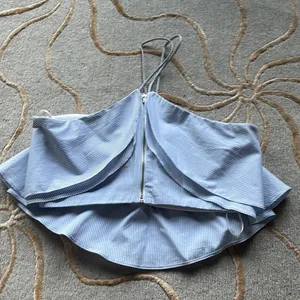 Zara | Striped Crop Top Flowy Blue White Small thumbnail 4