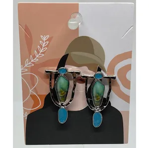 "Kiowa Tribal" Aqua Green Stone Dangle Earrings thumbnail 3