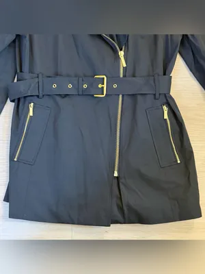 Michael Kors Black Asymmetrical Zip Trench Coat with Belt thumbnail 4