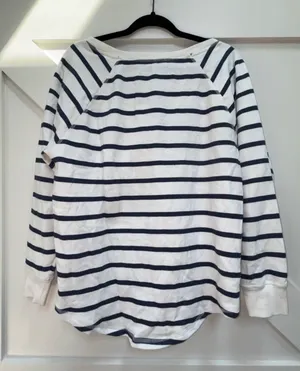 Victoria’s Secret Striped Lace-Up Pullover Sweatshirt - White & Navy thumbnail 2