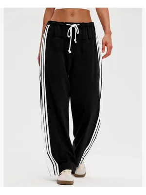 NEW Pants Wide Leg Side Striped Pants Drawstring XS Black thumbnail 5