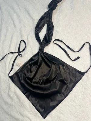 SHEIN Black Satin Backless Halter I Dress with Bow Ti M thumbnail 4