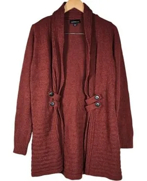 Fortune + Ivy Womens‎ Rust Red Shawl Collar Open Front Button Detail Cardigan M thumbnail 1