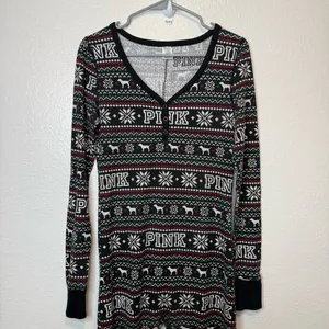 Pink by Victoria’s Secret Fair Isle Dog One Piece Pajamas Union Suit Size Medium thumbnail 2