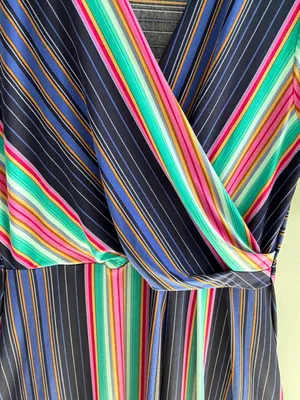 Chaus Women Striped Faux Wrap Midi Dress Large Multi Color Retro Preppy Top thumbnail 13