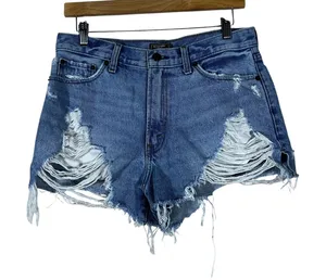 Abercrombie & Fitch Annie High Rise Distressed Denim Shorts Blue Edgy Size 28 6 thumbnail 1