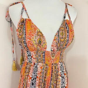 En Creme Boho Mixed Print Floral Stripe Halter Dress S NEW thumbnail 9