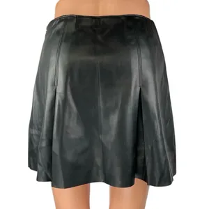 Abercrombie & Fitch Black Faux Vegan Leather Pleated Mini Flared A-Line Skirt S thumbnail 3