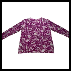 LOFT Cardigan Women XL Purple White Tropical Floral Button Front Sweater thumbnail 6