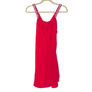 Hailey Logan Neon Orange Prom Dress Womens 4 Short Draped Barbie Mini Rhinestone thumbnail 2