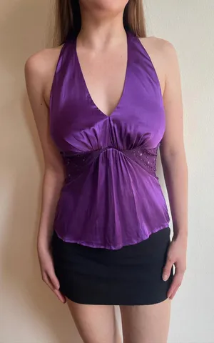 Purple Beaded Sequin Y2k Mesh Panel Halter thumbnail 1