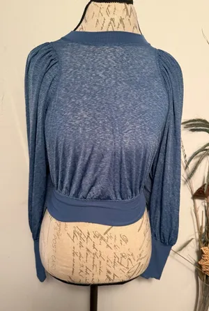 FP Movement Free People Womens XS Blue Space Dye‎ Puff Sleeve Cropped Top thumbnail 1