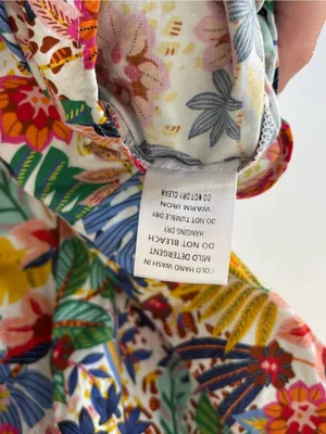 Karlie Mutli Floral Colorful Tropical Cotton Mini Dress Short Sleeve Faux Wrap thumbnail 10