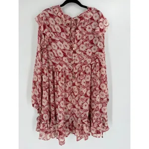 Free People Mini Dress These Dreams L Red Tea Floral Pleated Ruffle Cottagecore thumbnail 10