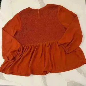 Cato Burnt Orange Smocked Peplum Blouse Women’s 22/24W Keyhole Back Scoop Neck thumbnail 4