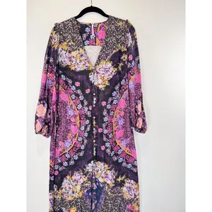 Free People Womens Dress Purple Marais High Low Floral V Neck Flowy Boho Small thumbnail 5