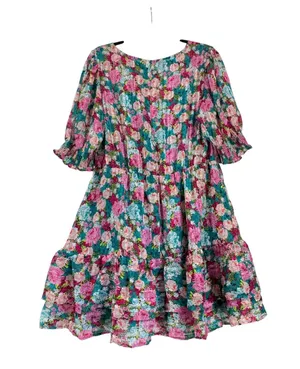 Melloday XL floral puff sleeve dress tiered ruffle cottagecore boho garden thumbnail 3