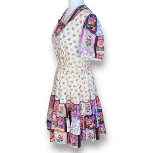 Vintage Handmade Square Dancing Skirt Set Purple Pansy Floral Printed Midi‎ thumbnail 4