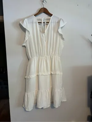 Andree by Unit NWT White Ruffled Flutter Sleeve Dress thumbnail 5
