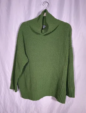 Aerie Womens Green Knit Turtleneck Sweater Oversized Small thumbnail 1