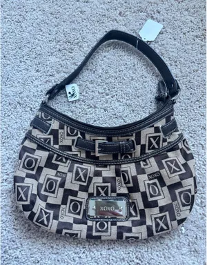 Y2K Monogram Shoulder Bag XOXO Vintage Brown Hobo Purse Retro Logo Print 2000s thumbnail 1