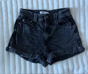 Zara Washed Black Rolled-Hem Denim Shorts thumbnail 1