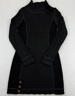 prAna Women Black Gray Striped Wool‎ Blend Funnel Neck Sweater Dress Small thumbnail 1
