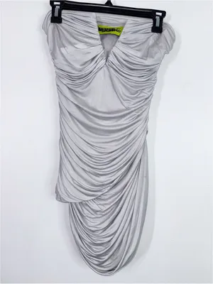 Gauge 81 women’s gray Talsi plunge neck draped strapless mini dress size small thumbnail 2