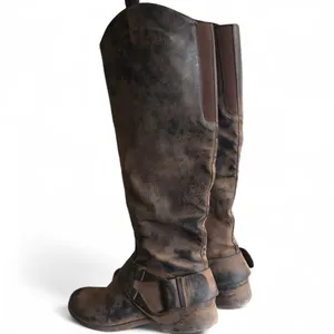 Y2K Brown equestrian goth riding harness preppy knee high boots buckles western distressed whimsygoth boho festival indie hippie #campus #streetwear #gorpcore #acubi #subversive black brown Sz 10M - Measurement in pics thumbnail 4