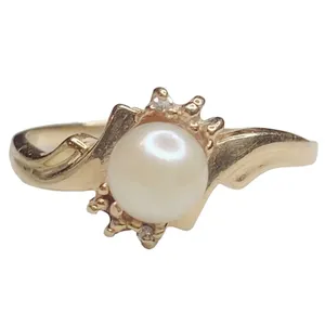Vintage Solid 10k Yellow Gold Natural Pearl Ring Cool Piece Sz 6.25 thumbnail 1
