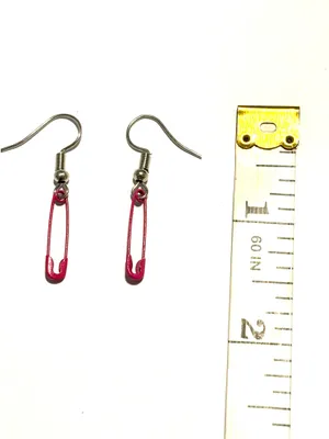 Pink safety pin earrings for a Punk vibe thumbnail 2