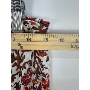 Cynthia Rowley Tiered Midi Skirt Womens Large Orange Floral Boho Cottage Crinkle thumbnail 5